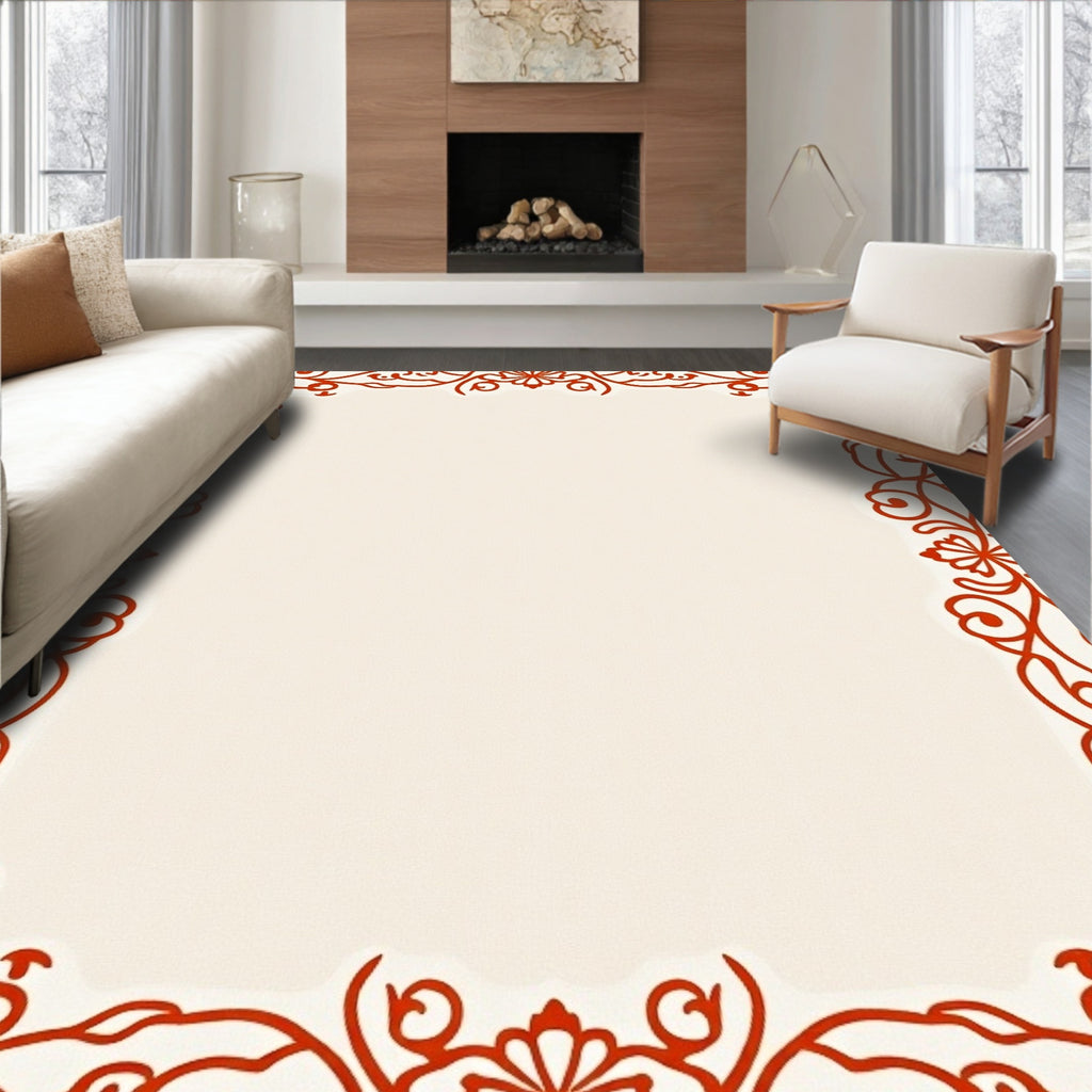 Vibrant Red Arabesque Floral Border Rug
