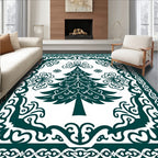 Teal Christmas Tree Ornate Frame Rug