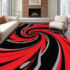 Red Black Swirling Motion Rug