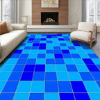 Modern Blue Square Grid Rug