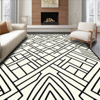 Cream Black Intersecting Geometric Lines Rug