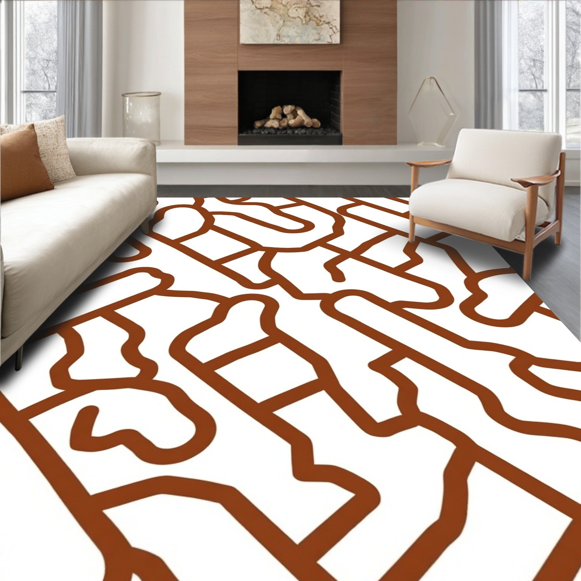 Brown Organic Interconnected Lines Rug