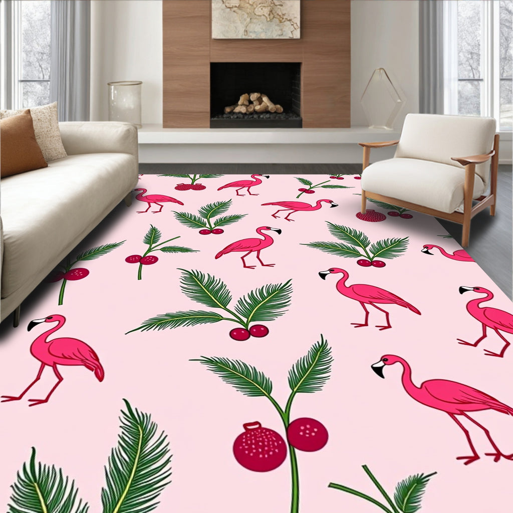 Pink Flamingo With Red Berries Rug