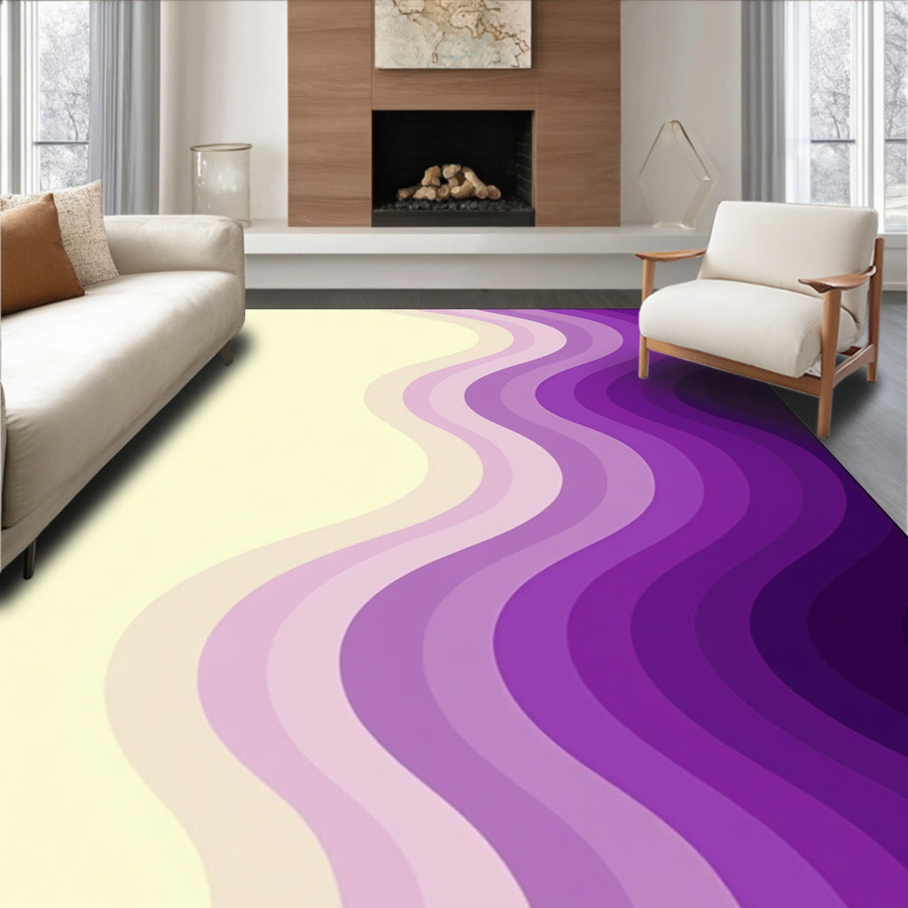 Cream Purple Gradients Wavy Rug