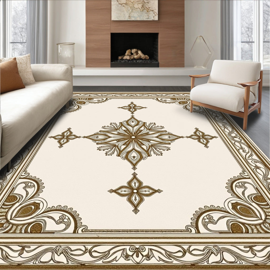 Gold Floral Medallion Border Rug