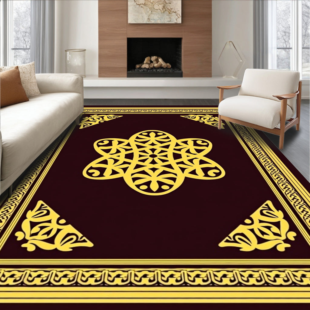 Crimson Yellow Floral Medallion Border Rug