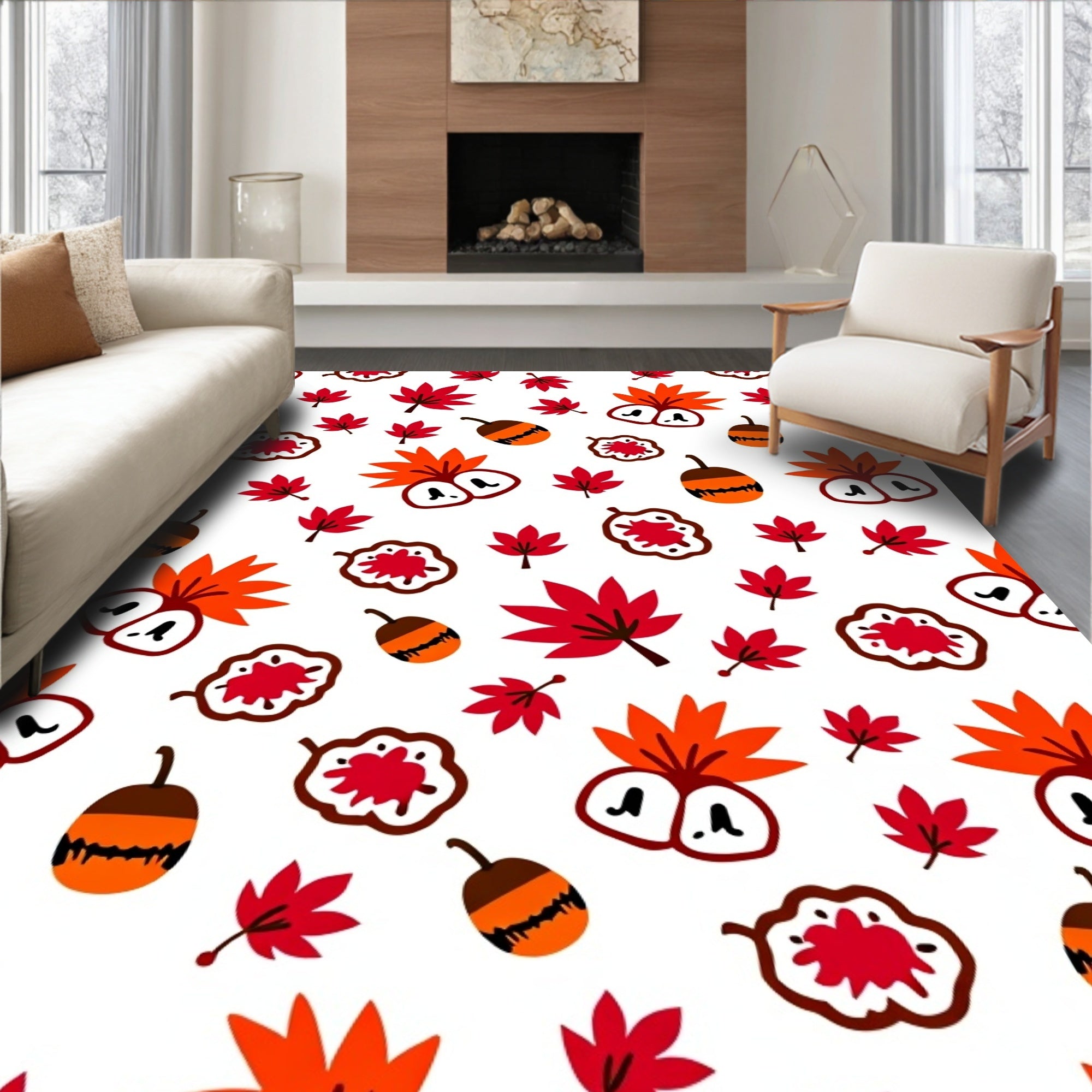 Autumn Red Maple Acorn Scatter Rug