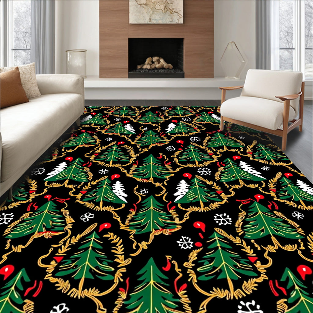 Festive Evergreen Wreath Holly Medley Rug