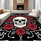 Dark Red Rose Skull Border Rug