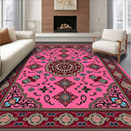 Vibrant Pink Floral Medallion Border Rug