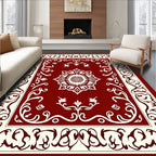 Crimson Cream Ornate Scrollwork Medallion Rug