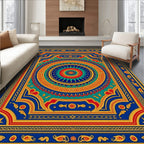 Vibrant Blue Red Teal Medallion Rug