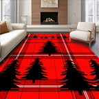 Classic Red Plaid Fir Trees Rug