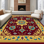 Crimson Gold Blue Floral Medallion Rug