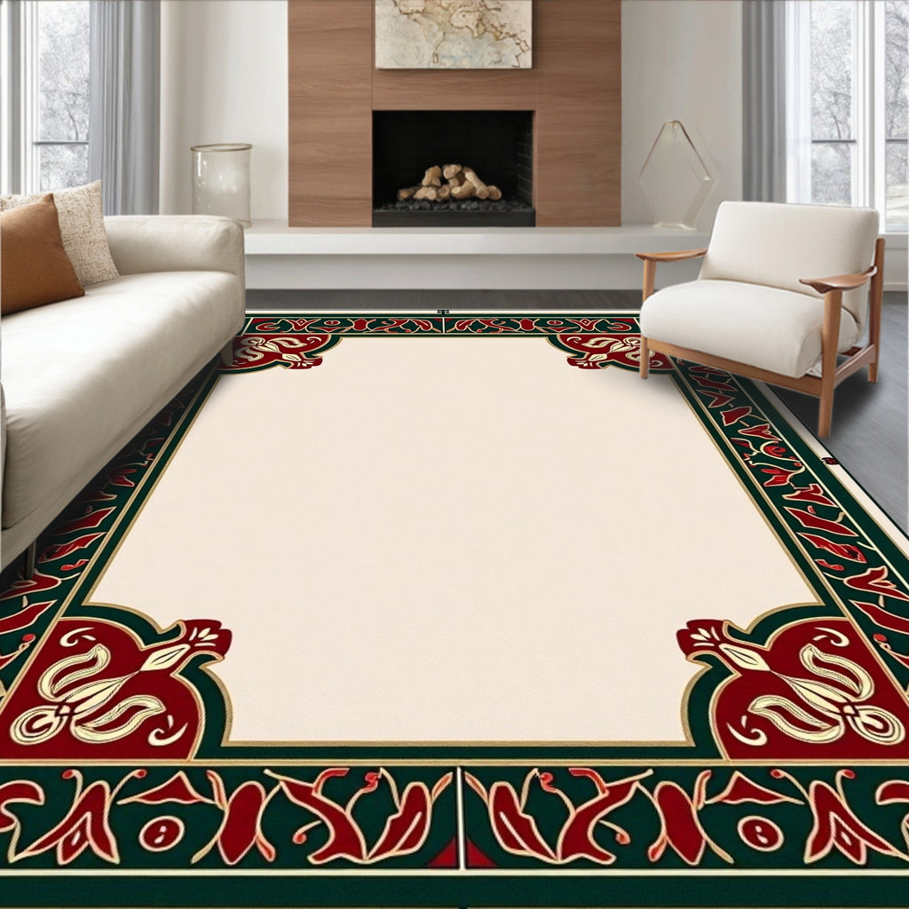 Crimson Green Gold Floral Border Rug
