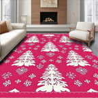 White Pine Trees and Snowflakes on Pink Rug