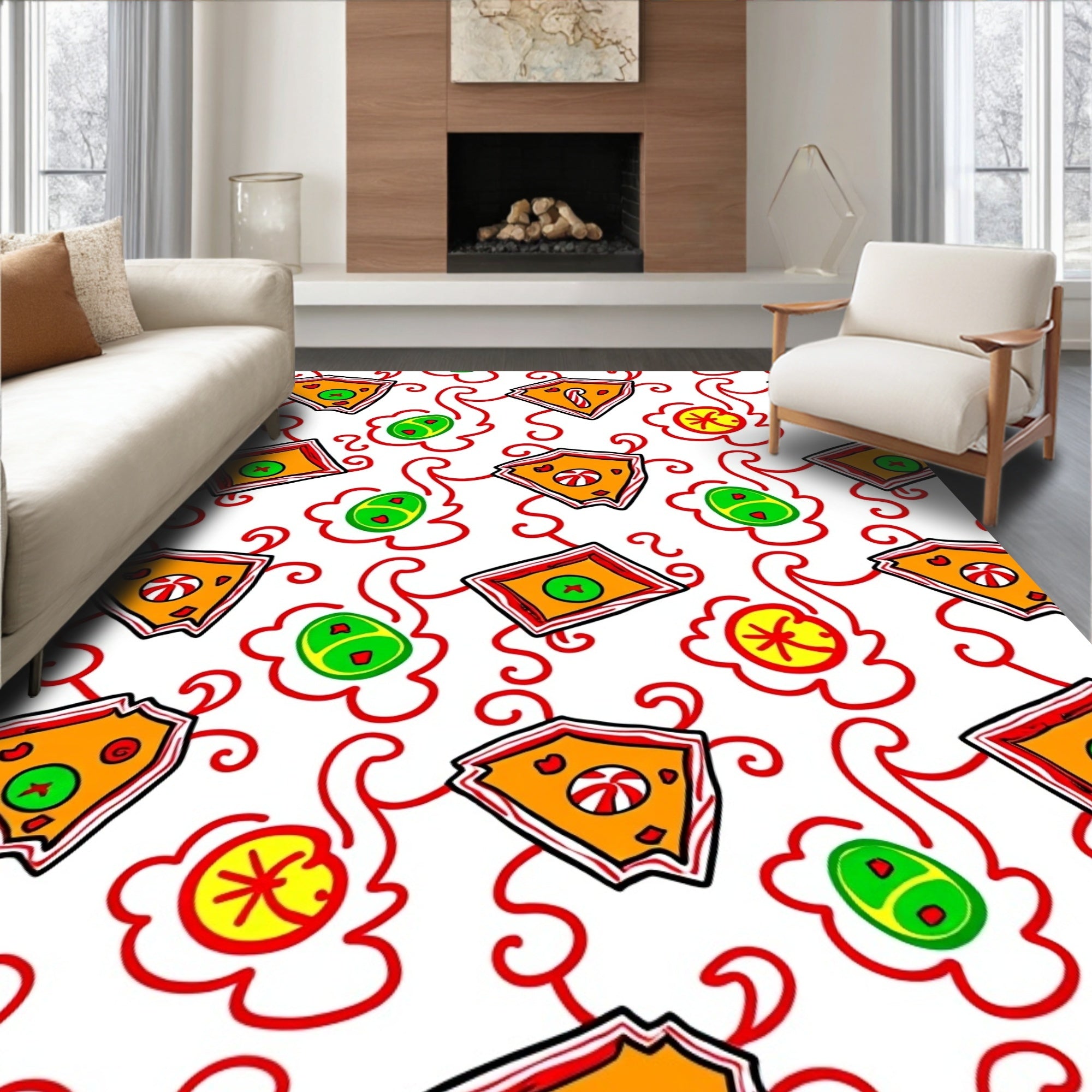 Whimsical Candy Cane Ornament Swirl Rug