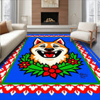 Happy Dog Wreath Blue Border Rug