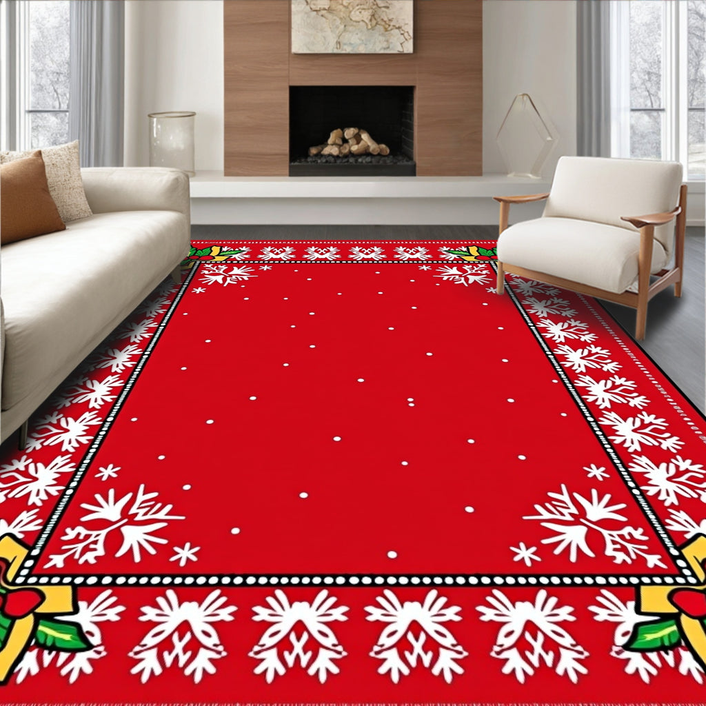 Red Holly Snowflake Border Rug