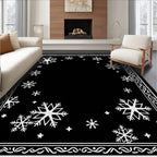 Black White Snowflake Border Rug
