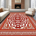 Ornate Red and Cream Ornamental Rug