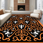 Orange White Fleur De Lis Scrollwork Rug