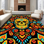 Vibrant Day of the Dead Skull Floral Rug