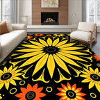 Vibrant Yellow Orange Sunburst Floral Rug