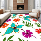 Bright Turquoise Butterfly Floral Scatter Rug