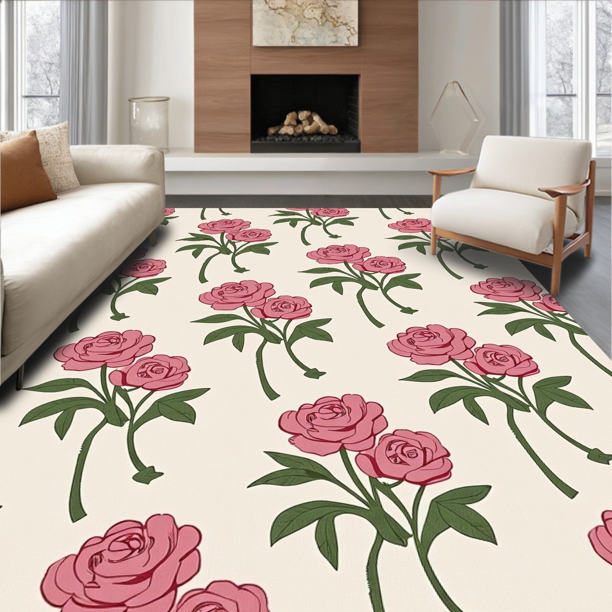 Vintage Pink Peony Garden Rug