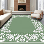 White Leafy Border Scrollwork Frame Rug