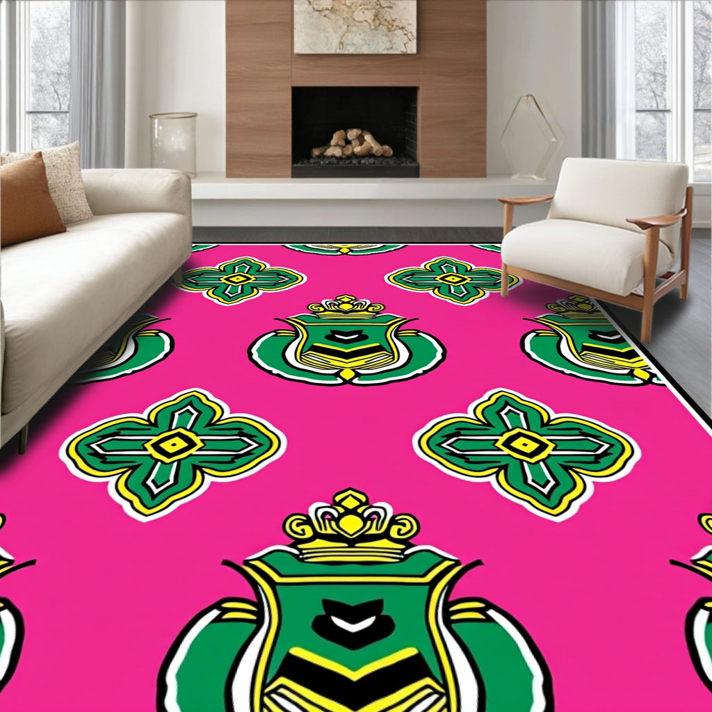 Bright Pink Green Laurel Crest Rug