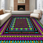 Vibrant Pink Teal Yellow Geometric Borders Rug