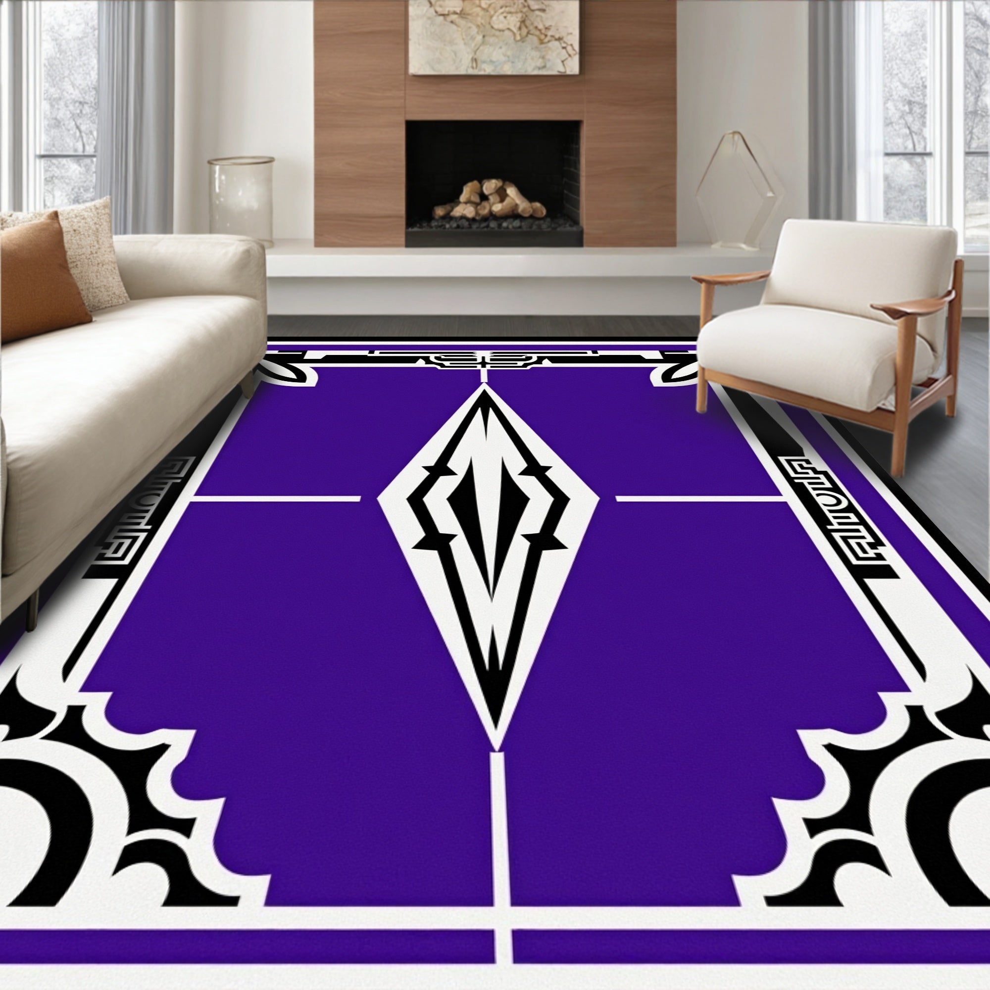 Bold Purple Art Deco Diamond Rug