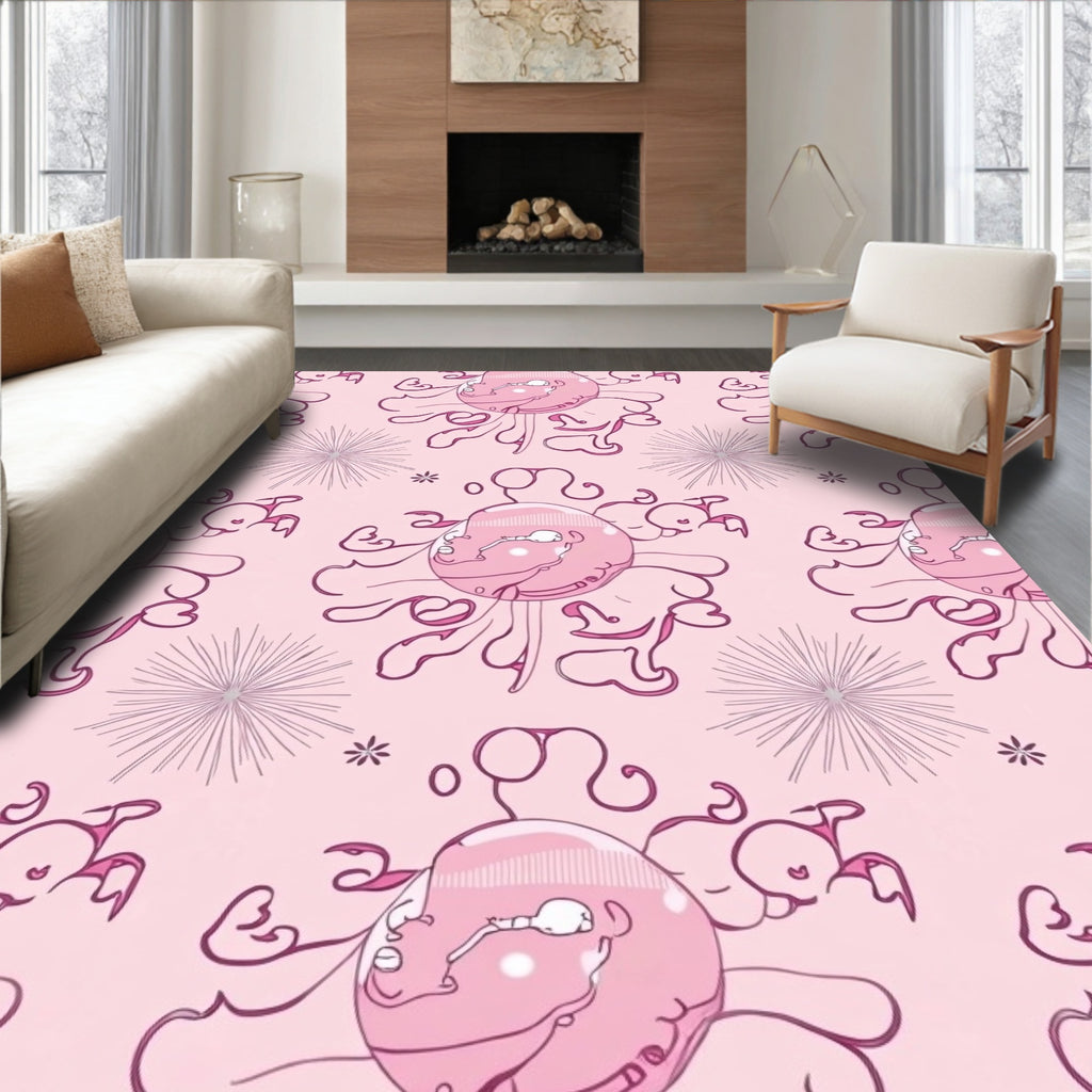 Pink Jellyfish Doodles Starburst Rug