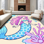 Pink haired mermaid with blue tail Rug
