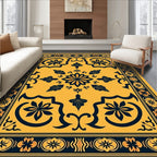Golden Yellow Floral Border Medallion Rug