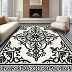 Classic Black Ivory Ornate Scroll Rug