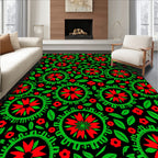 Red Green Floral Sunburst Medallion Rug