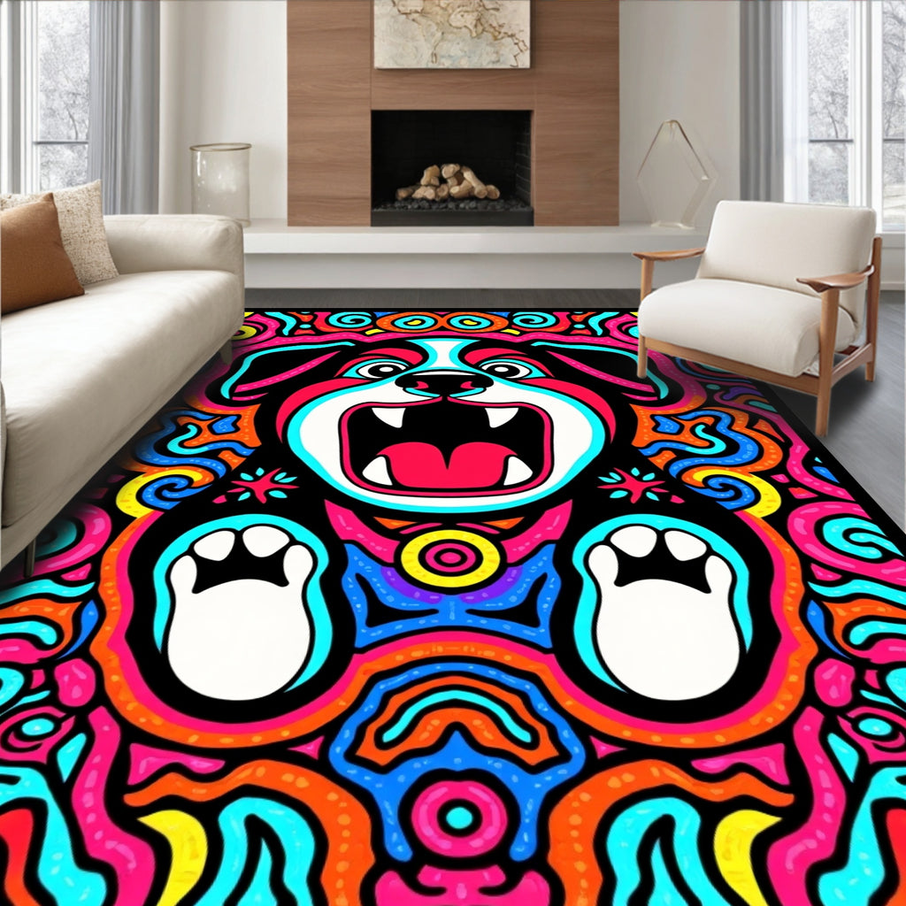 Psychedelic Dog Face Swirls Rug