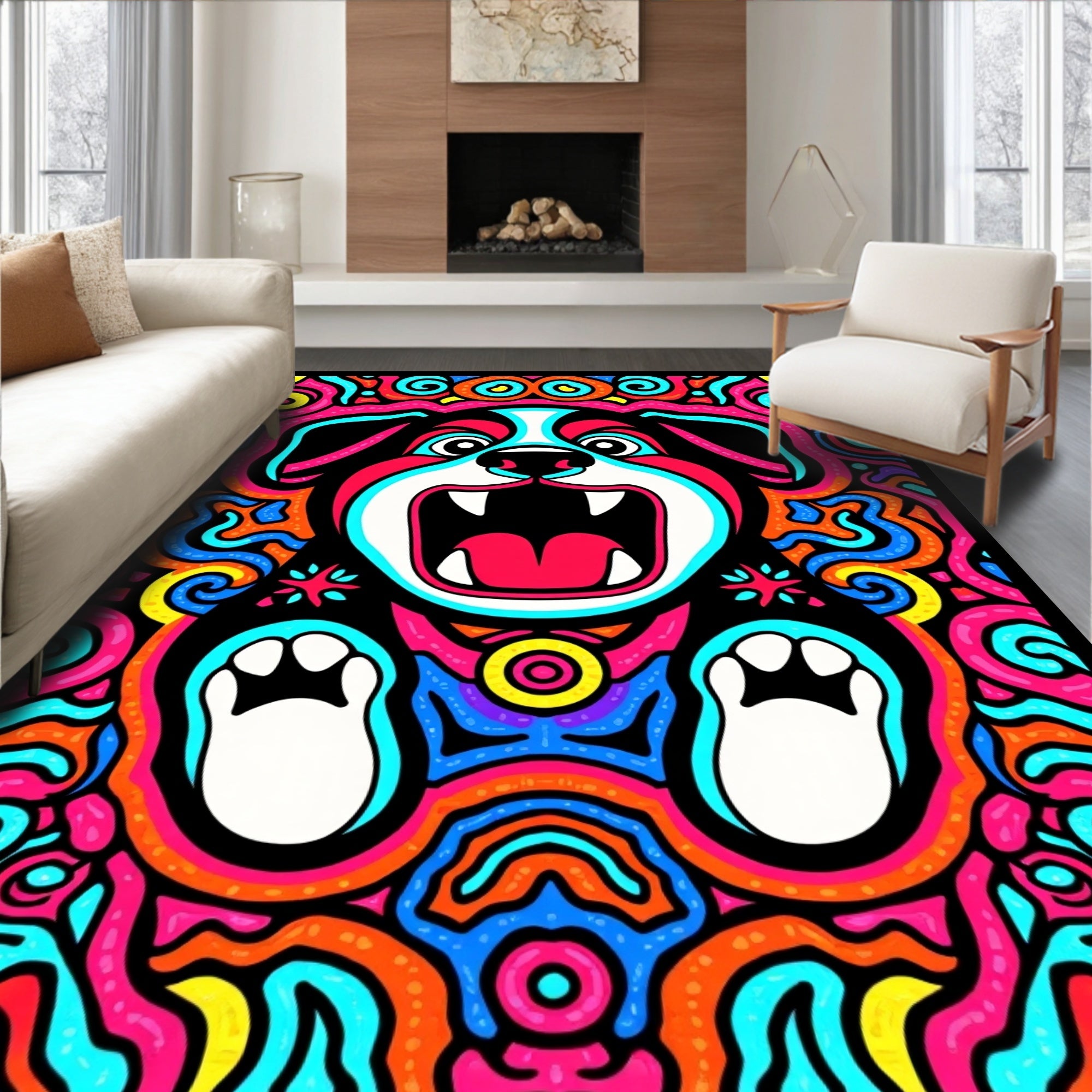 Psychedelic Dog Face Swirls Rug