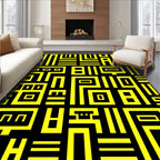 Bold Yellow Black Geometric Labyrinth Rug