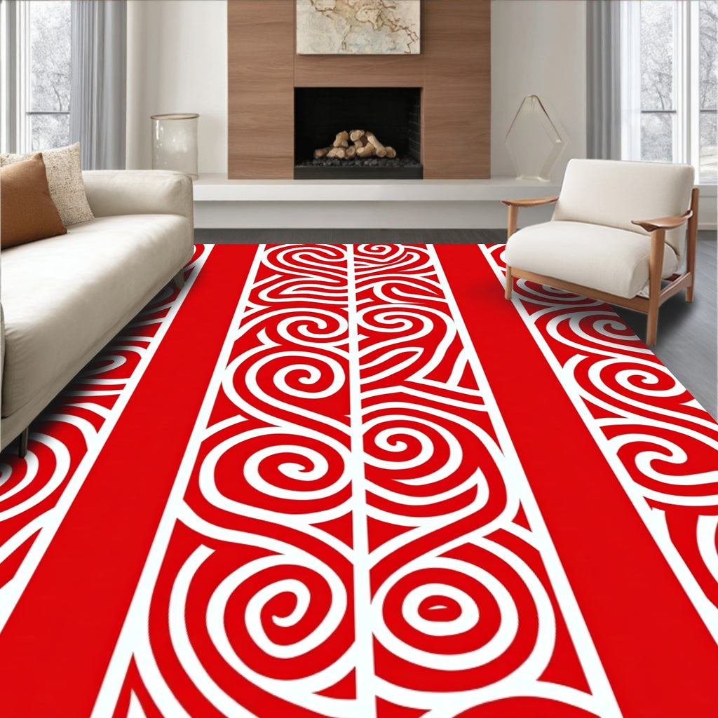 Bold Red Swirl Stripe Rug