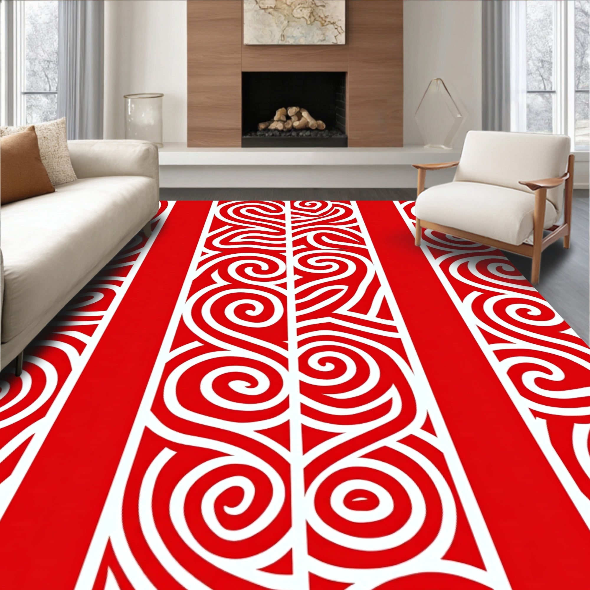 Bold Red Swirl Stripe Rug