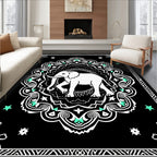 Black White Elephant Medallion Mint Accents Rug
