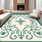 Emerald Green Floral Corner Scroll Rug