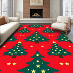 Festive Green Trees Yellow Stars Rug