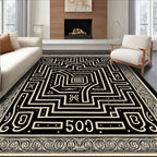 Black Cream Maze Line Art Rug