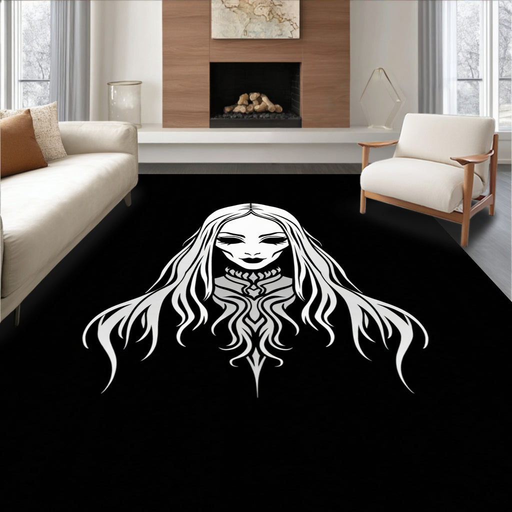Gothic Portrait White Black Lady Rug