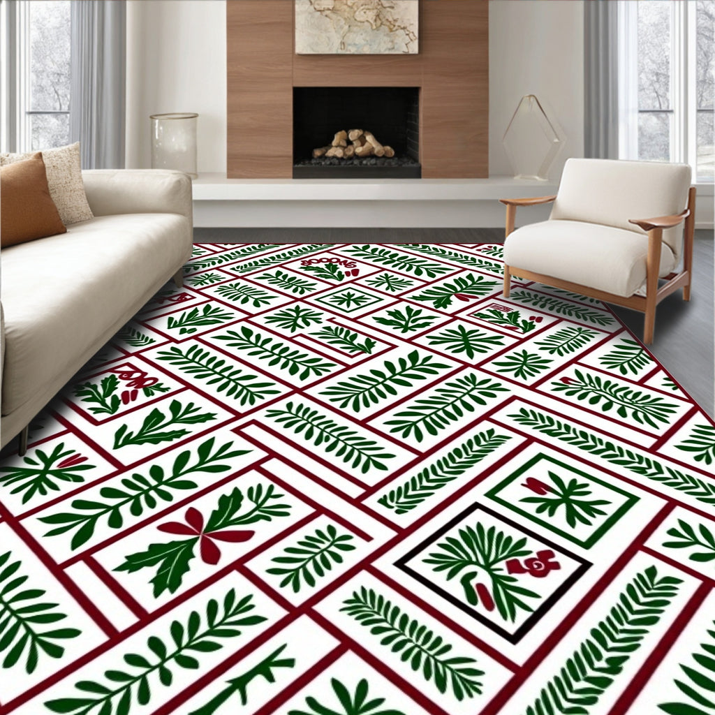 Emerald Green Botanical Lattice Rug